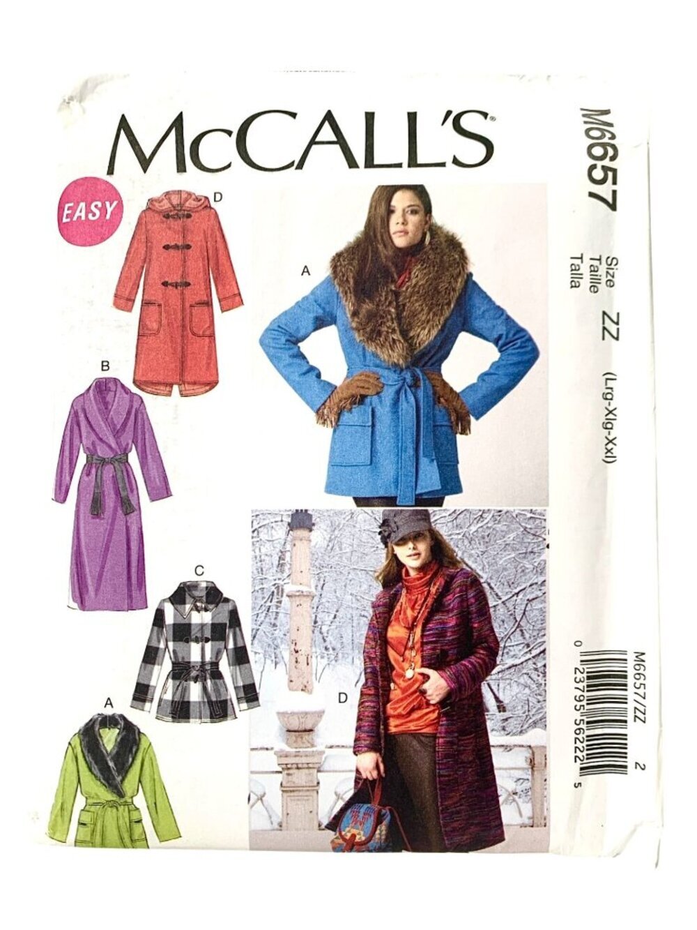 McCalls M6657 Sewing Pattern Misses Easy Coats & Jackets Belted Uncut Size L XL